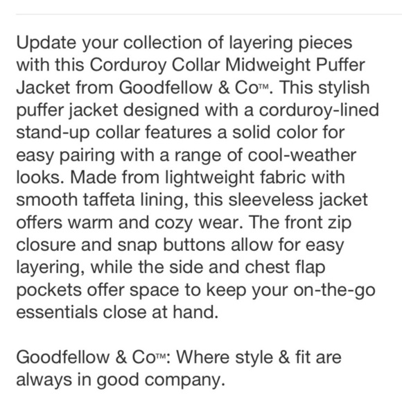 Men's Corduroy Collar Midweight Puffer
Jacket - Goodfellow & Com Black - Picture 8 of 8